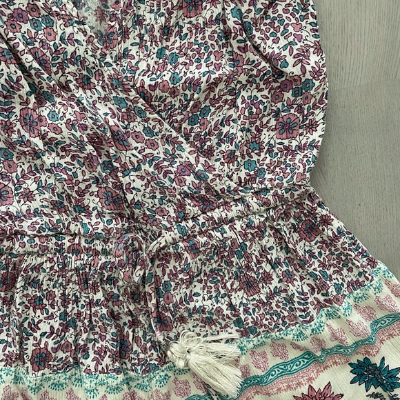 American Eagle Boho Paisley Style Floral V-Neck Cotton Blend Romper w/ Tassels - Picture 3 of 5